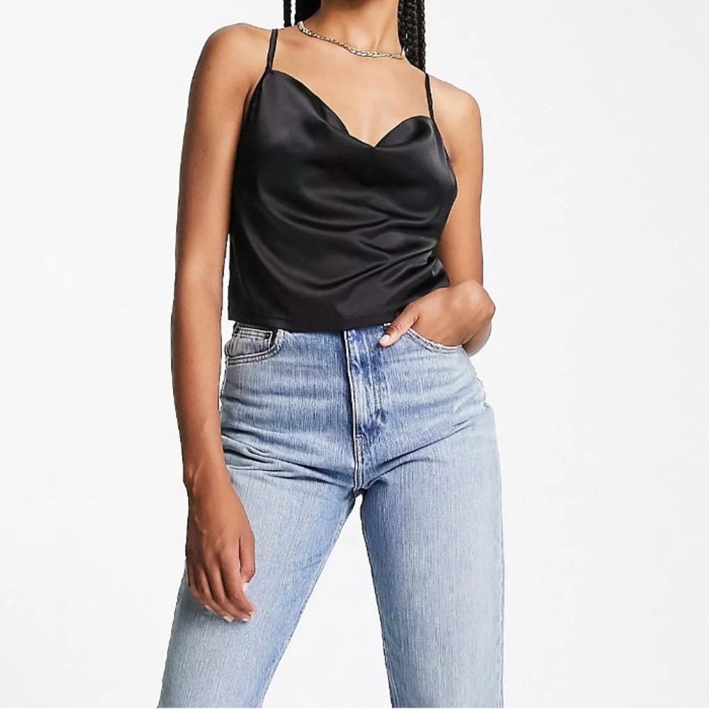 ASOS Parisian Black Cropped Silky Cami Going Out Club Top NWT